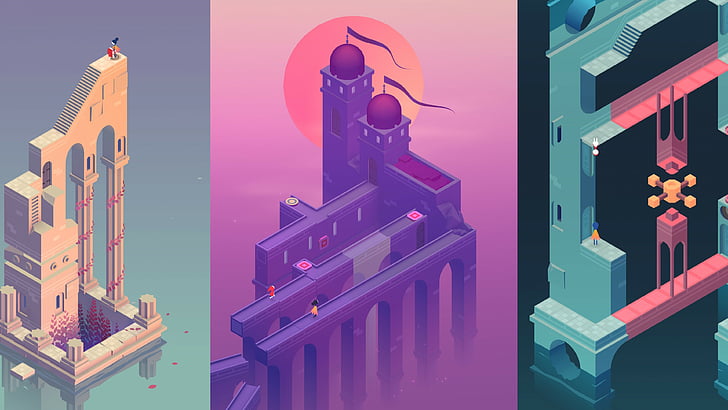 three puzzle game application collage, Monument Valley 2, 4k, screenshot, HD wallpaper
