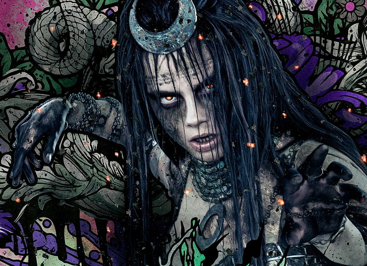 person wearing gray crown digital graffiti wallpaper, Movie, Suicide Squad, Cara Delevingne, Enchantress (DC Comics), HD wallpaper