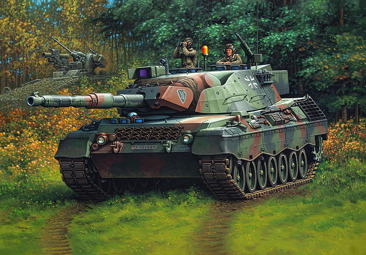 zielony czołg wojskowy ilustracja, figura, czołg, Niemcy, Enzo Maio, Bundeswehr, lampart 1, Tapety HD