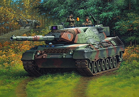 зеленый военный танк иллюстрация, рисунок, танк, германия, энцо майо, бундесвер, леопард 1, HD обои HD wallpaper