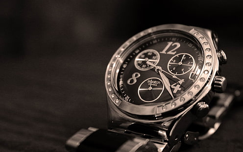 swatch ag 2006-широкоформатные обои, круглые серебряные часы с хронографом, HD обои HD wallpaper