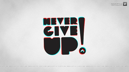 anaglyph 3D, Never Give Up !, motivacional, tipografia, HD papel de parede HD wallpaper