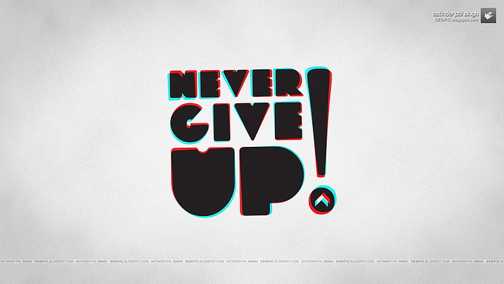 никога не се отказвайте от текст, никога не се отказвайте !, типография, анаглиф 3D, мотивация, HD тапет