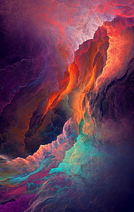 оранжевая и разноцветная абстрактная живопись, цифровое искусство, HD обои HD wallpaper
