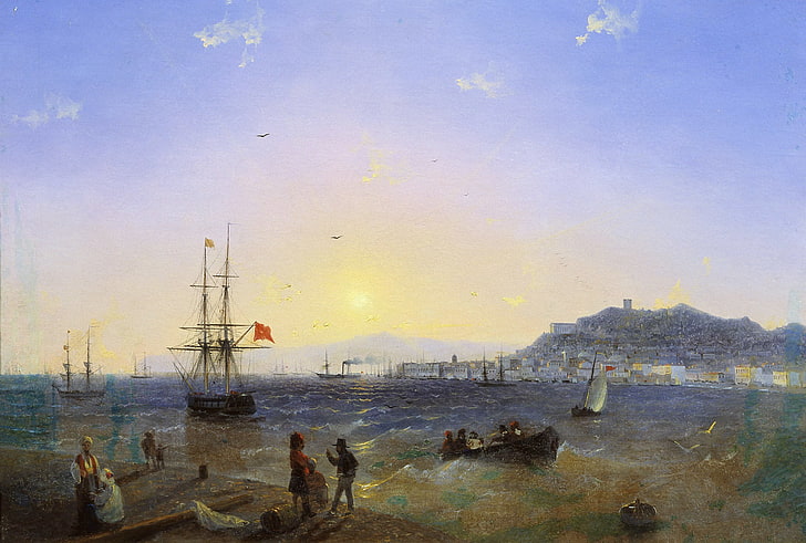 statek, olej, obraz, płótno, Kercz, Ivan Aivazovsky, Tapety HD