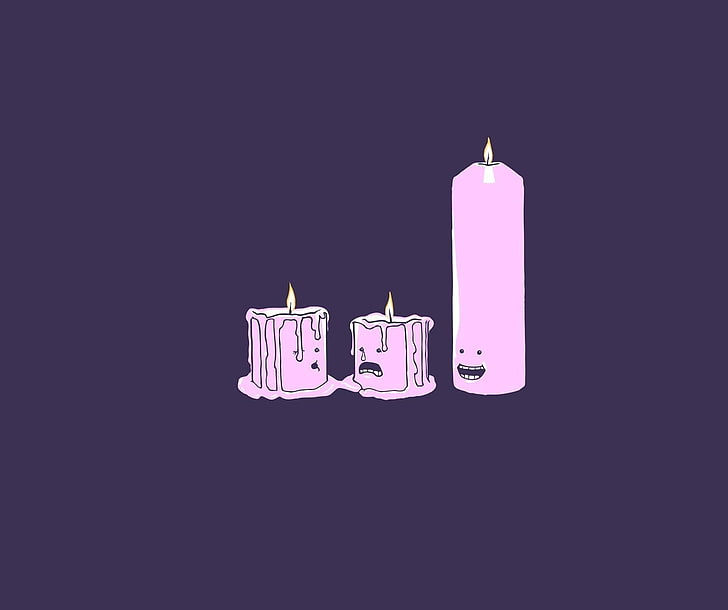свечи, тающие, фиолетовый фон, минимализм, HD обои