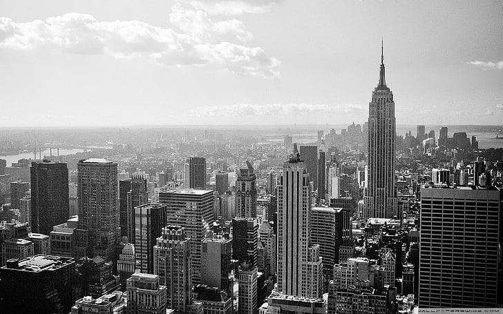 Ciudad de Nueva York, paisaje urbano, monocromo, Fondo de pantalla HD