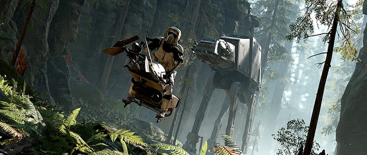Star Wars Star Wars Battlefront Videospiele bei Speeder Bike Battle of Endor Ultrawide, HD-Hintergrundbild