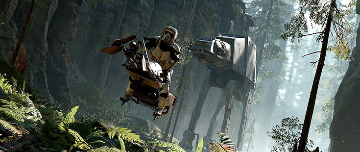 Star Wars Star Wars Battlefront Videospiele bei Speeder Bike Battle of Endor Ultrawide, HD-Hintergrundbild HD wallpaper