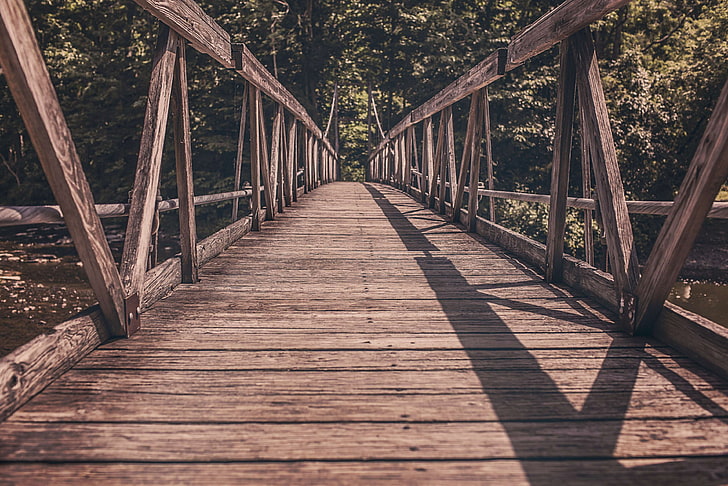 bridge, footbridge, path, straight, wooden, HD wallpaper