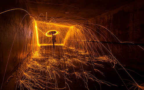 Long Exposure, Sparks, steel wool photography, long exposure, sparks, HD wallpaper HD wallpaper