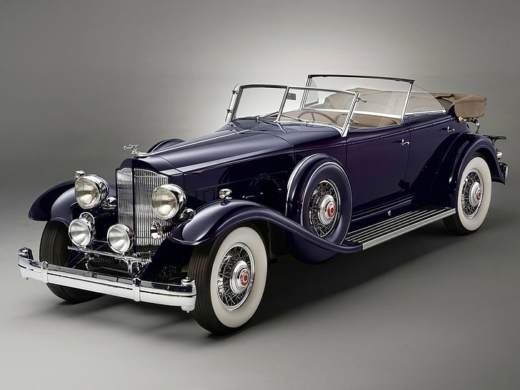 Packard, Packard Twin Six Individual Custom Convertible Sedan, Car, Luxury Car, Old Car, Purple Car, Vintage Car, HD wallpaper
