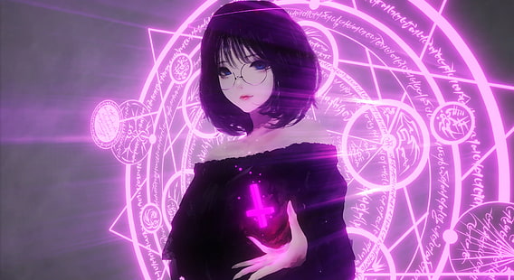 Anime, Hexe, Blaue Augen, Kreuz, Mädchen, HD-Hintergrundbild HD wallpaper