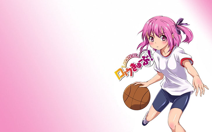 pink haired female anime illustration, ro-kyu-bu, minato tomoka, blush, tape, label, shorts, sportswear, HD wallpaper