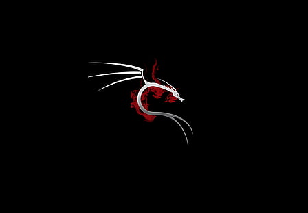 white and red dragon logo, Linux, dark, hacking, operating system, HD wallpaper HD wallpaper
