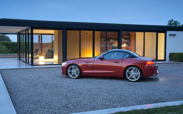 red convertible, house, BMW, Roadster, bmw z4, HD wallpaper