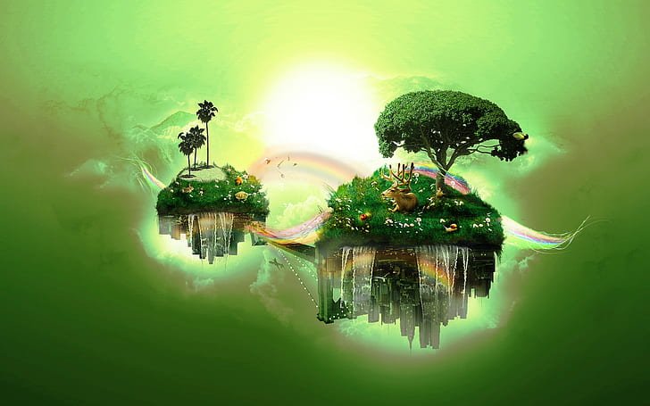 Albero galleggiante verde HD, digitale / grafica, verde, albero, galleggiante, Sfondo HD