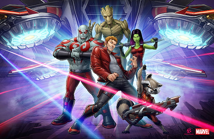 Movie, Guardians of the Galaxy, Drax The Destroyer, Gamora, Groot, Marvel Comics, Peter Quill, Rocket Raccoon, Star Lord, HD wallpaper