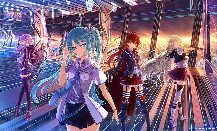 weibliche Anime Charakter Illustration, Anime, Anime Mädchen, Vocaloid, Hatsune Miku, IA (Vocaloid), Yuzuki Yukari, Rock, HD-Hintergrundbild