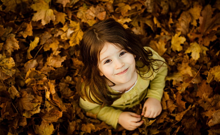 Cute Girl, Seasons, Autumn, Girl, Beautiful, Leaves, Photography, Fall, foliage, child, HD wallpaper