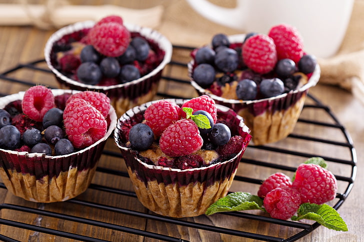 Beeren, Kuchen, Obst, Gebäck, Beeren-Scones mit Hafer, Beeren-Muffins mit Hafer, HD-Hintergrundbild