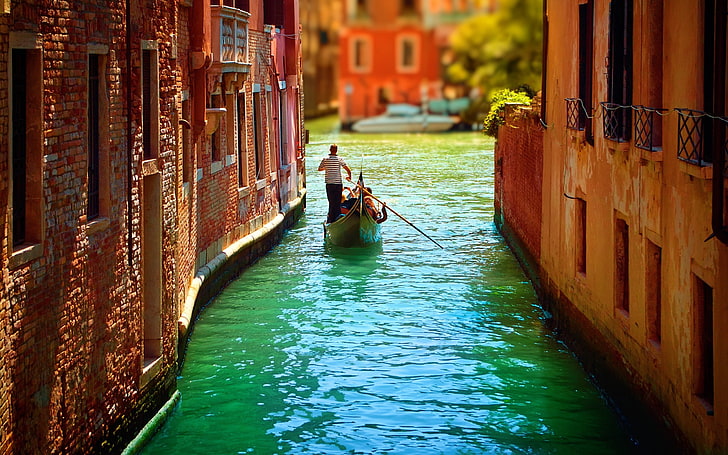Venecia, canal, góndolas, agua, paisaje urbano, Italia, Fondo de pantalla HD