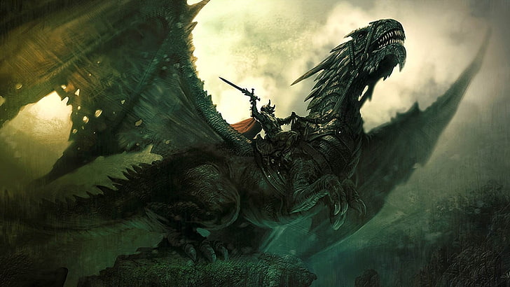 Ilustración del dragón marrón, dragón, corona, arte de fantasía, Fondo de pantalla HD