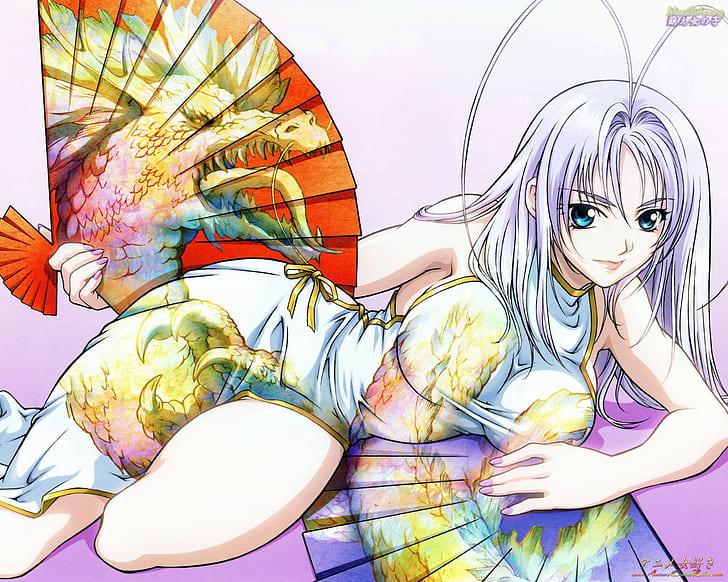 anime tenjou tenge natsume maya chinese dresses ahoge fans, HD wallpaper
