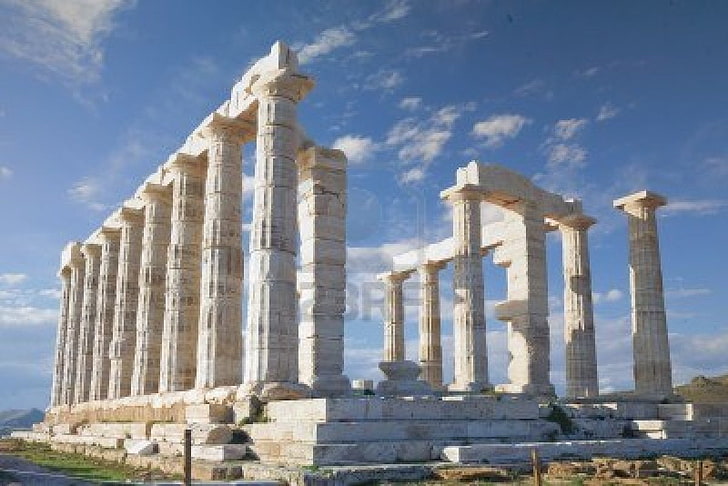 Kuno, arsitektur, bangunan, Yunani, Yunani, Kuil Poseidon, Wallpaper HD