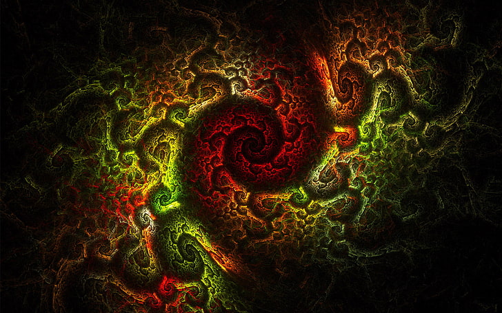 green and red lights wallpaper, fractal, digital art, artwork, colorful, dark, red, green, abstract, HD wallpaper