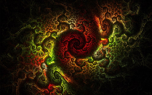 papel tapiz de luces verdes y rojas, fractal, arte digital, ilustraciones, colorido, oscuro, rojo, verde, abstracto, Fondo de pantalla HD HD wallpaper