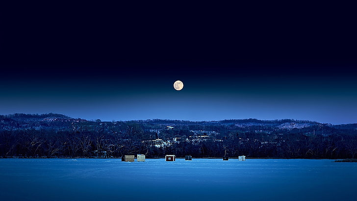 moon night sky ice constructions-Landscape Widescr.., moon, HD wallpaper