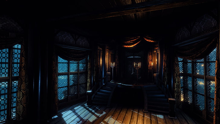 braune Vorhänge, The Witcher 3: Wild Hunt, The Witcher, Nacht, Haus, HD-Hintergrundbild