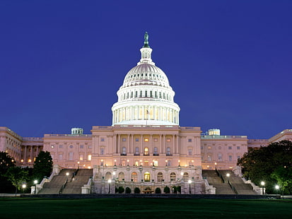 белое бетонное здание, нас, Капитолий, здание, ночь, Вашингтон, округ Колумбия, HD обои HD wallpaper