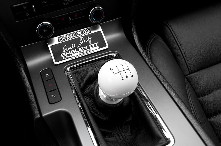 black and white gear shift lever, white ball gear shift lever, Ford Mustang Shelby, gear shifter, stick shift, HD wallpaper