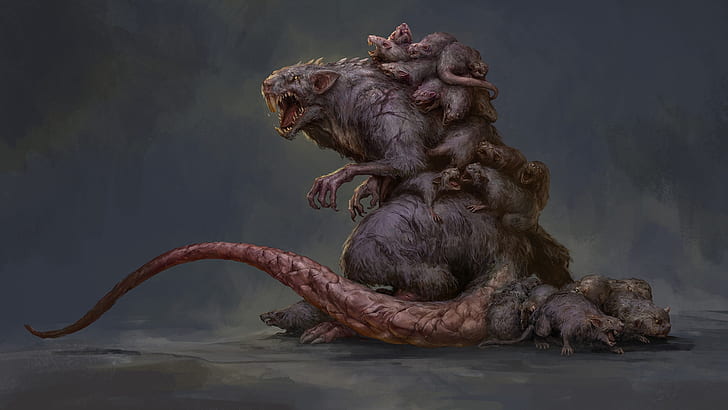 Monster, Rat Creature, Russell Dongjun Lu, Fantasy creature, Baby Rat, HD wallpaper