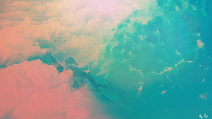 multicolored abstract painting, surfers, artwork, HD wallpaper