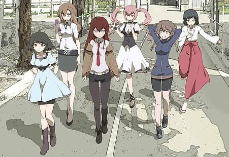 Steins; Gate, аниме момичета, Makise Kurisu, Rumiho Akiha, Shiina Mayuri, Kiryuu Moeka, Amane Suzuha, Urushibara Ruka, аниме, HD тапет HD wallpaper