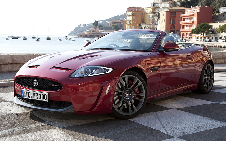 coupé convertibile rossa Jaguar, giaguaro, xkr-s, convertibile, vista laterale, Sfondo HD