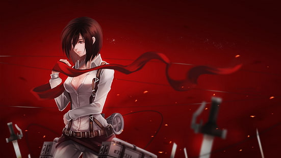 Атака на титана Аниме Red Sword Cry Sad HD, мультфильм / комикс, аниме, красный, меч, вкл, атака, крик, титан, грустный, HD обои HD wallpaper