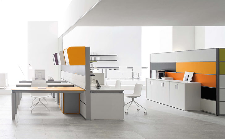 kabinet kayu putih, desain, gaya, interior, kantor, ruangan, kerja, layanan, Wallpaper HD