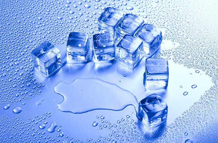 синий кубик льда, холод, лед, вода, капли, фон, обои, разные, широкоформатные, полноэкранные, HD обои, HD обои