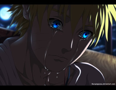 желтоволосый мужчина обои аниме персонаж, Наруто Шиппуден, Узумаки Наруто, плачет, голубые глаза, HD обои HD wallpaper