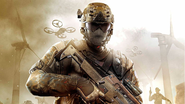 Call of Duty Black Ops 2 Soldier, soldier, military, weapons, windmills, HD wallpaper