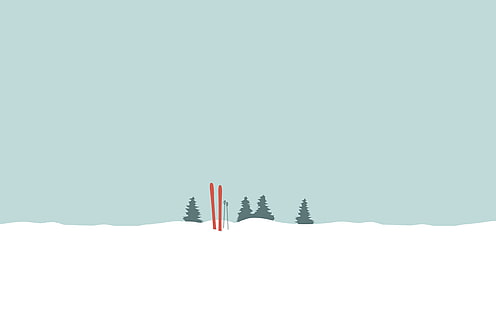 冬、雪、松の木、スキー、ミニマリズム、 HDデスクトップの壁紙 HD wallpaper
