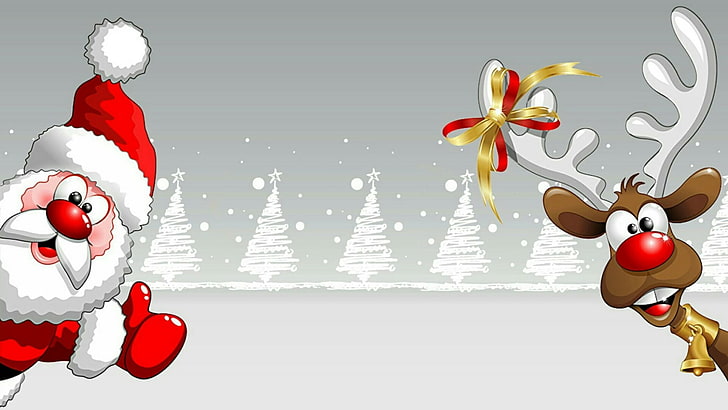 рождество, санта клаус, северный олень, мультфильм, олень, рождественский орнамент, рождественские украшения, иллюстрация, искусство, праздник, HD обои