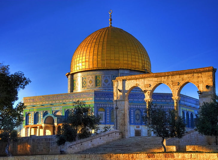 Masjid E Aqsa, bangunan kubah berwarna emas, agama,, muslim, masjid, Wallpaper HD