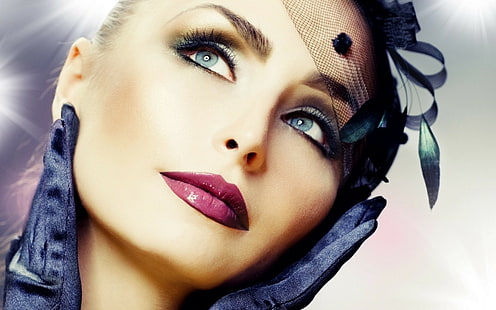 mulheres, rosto, modelo, luvas, maquiagem, HD papel de parede HD wallpaper