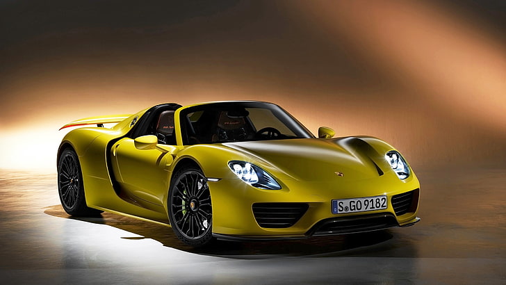 coupé convertibile Porsche giallo, spyder, porsche, 2014, auto, Sfondo HD