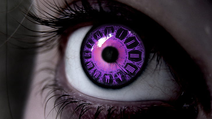 Eye Macro Purple Clock HD, digital/artwork, macro, purple, eye, clock, HD wallpaper